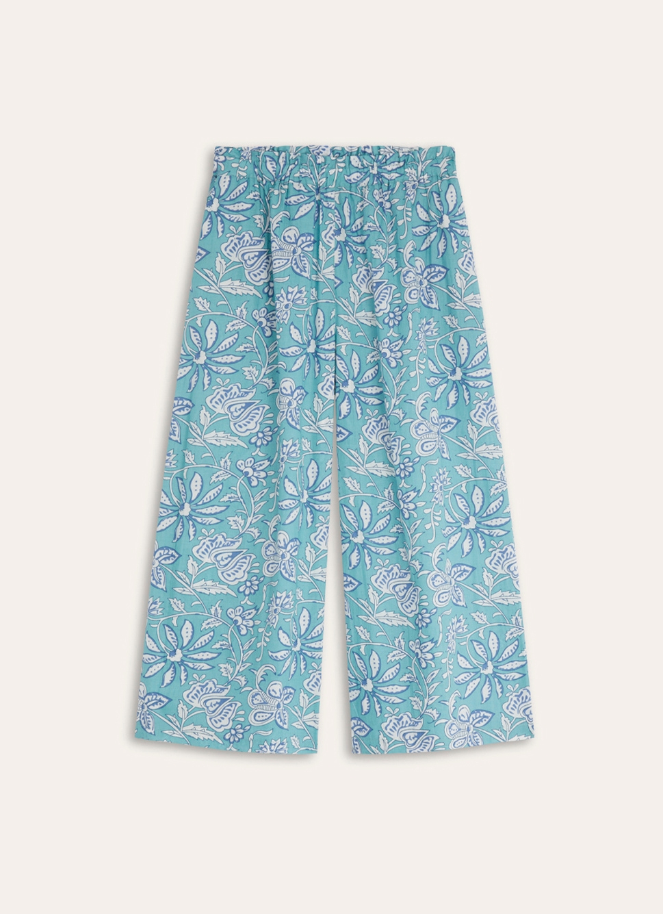 PANTALON FORME DROITE EN COTON IMPRIMÉ BLEU