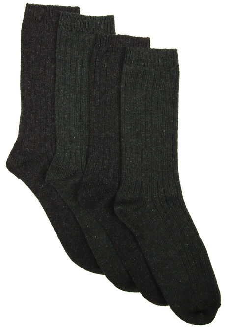 Mens 2pk Charcoal & Green Wool Blend Thermal Socks