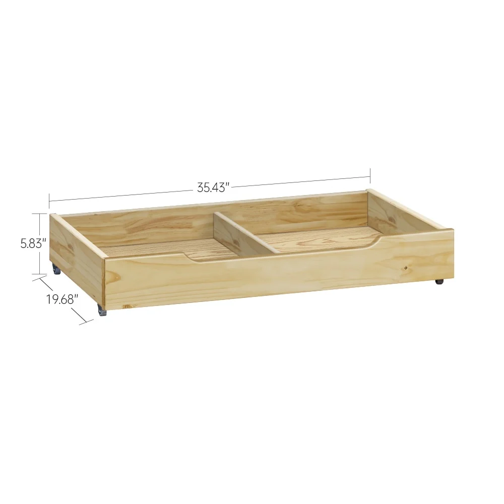 MUSEHOMEINC Solid Wood Under Bed Storage Drawer with 4-Wheels,,Suggested for Queen & King Platform Bed