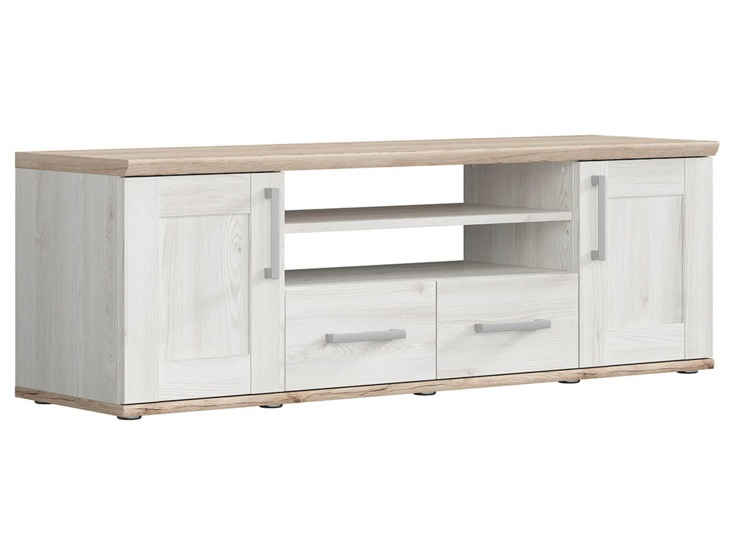 Szafka RTVRomance 152 cm z 2 drzwiami i 2 szufladami modrzew sibiu jasny