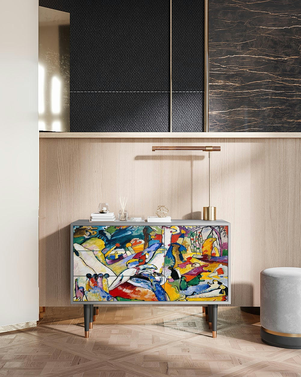 IMPROVISATION 26 BY WASSILY KANDINSKY - Buffet  multicolore 3 tiroirs et 1 porte L 115 cm