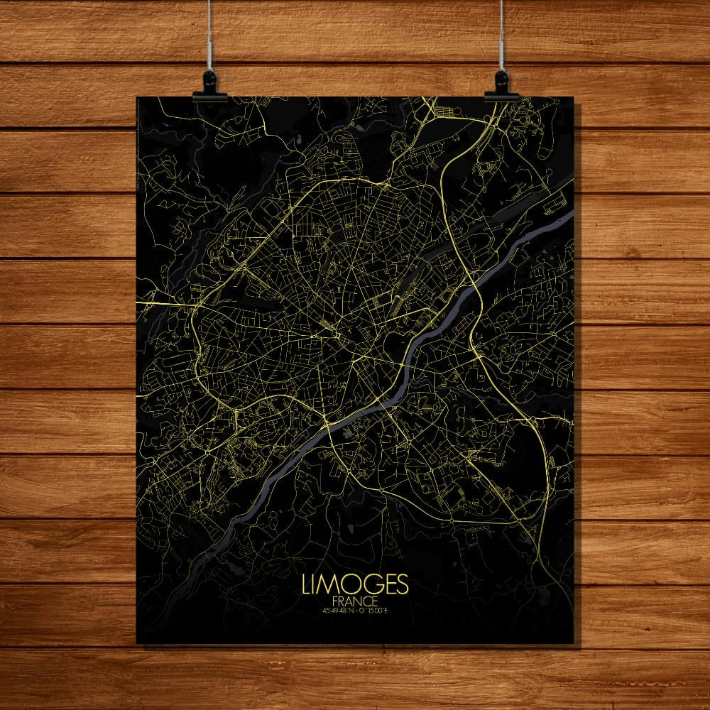 - Affiche Limoges Carte Nuit 40x50
