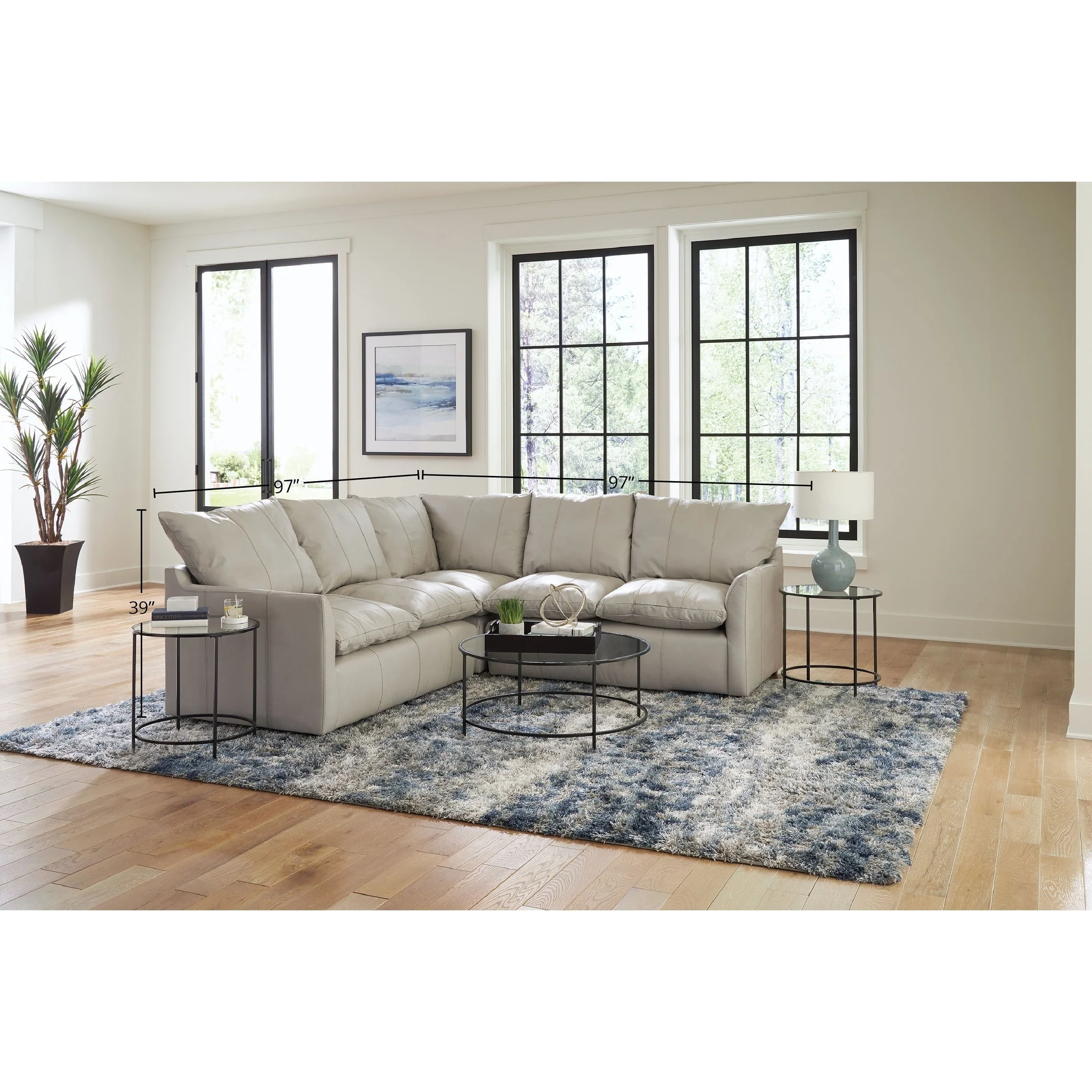 Hopewell 2-Piece Genuine Leather Sectional, Ice
