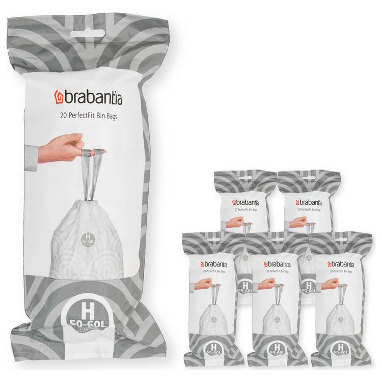 Brabantia 60L PerfectFit Code H Bin Liners - Pack of 120