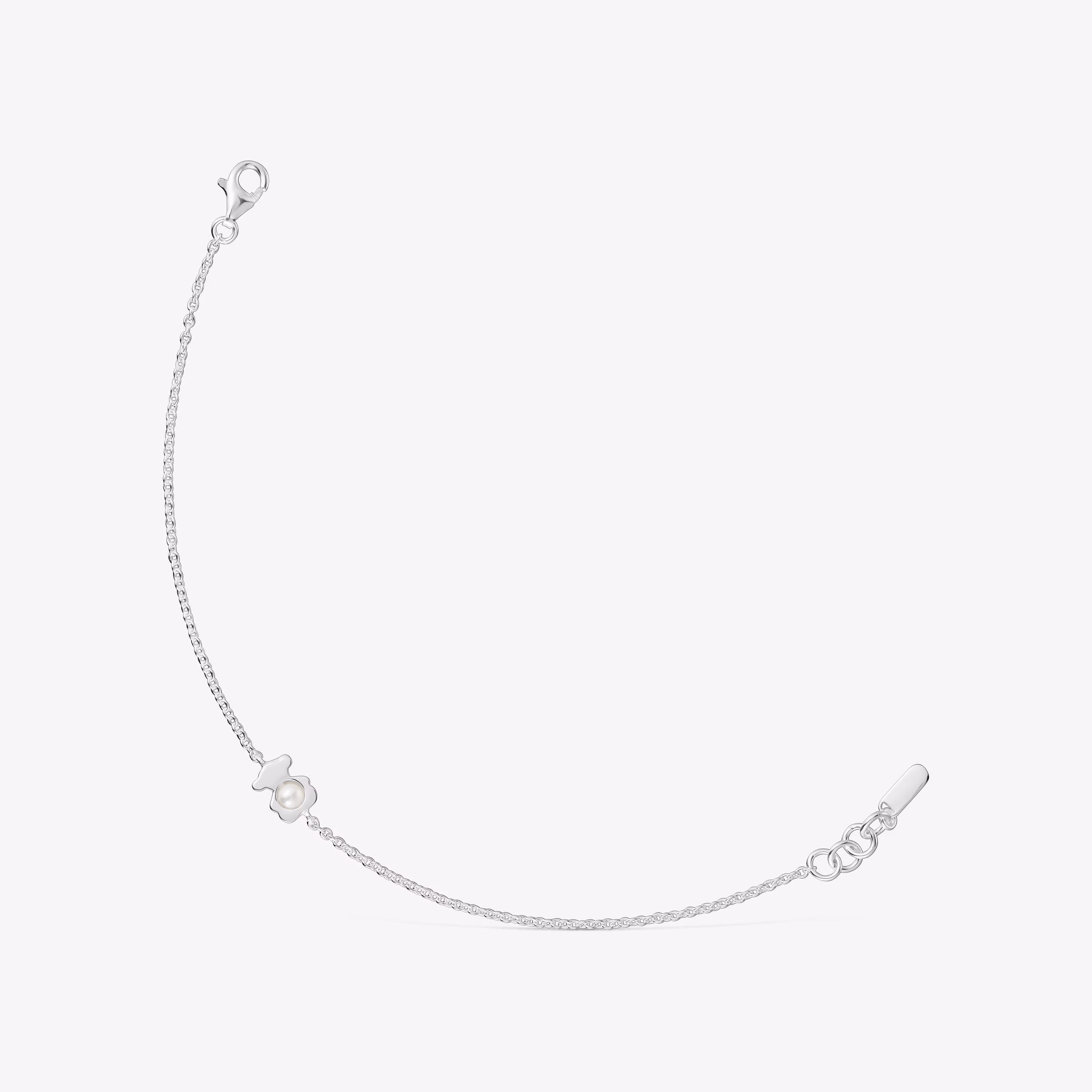 Pulsera cadena con oso de plata y perla cultivada I-Bear