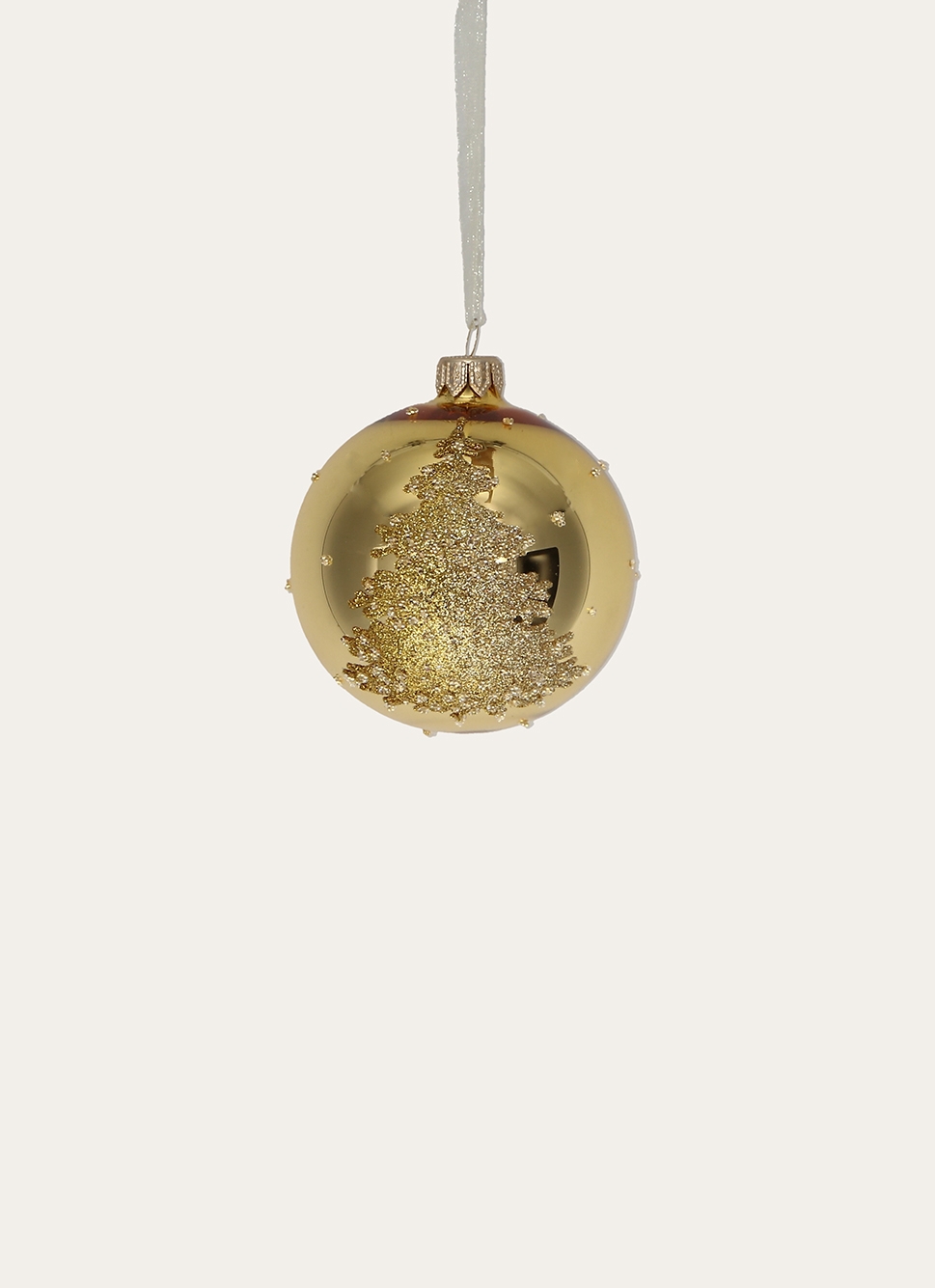 BOULE EN VERRE SAPIN à PAILLETTES DORÉ