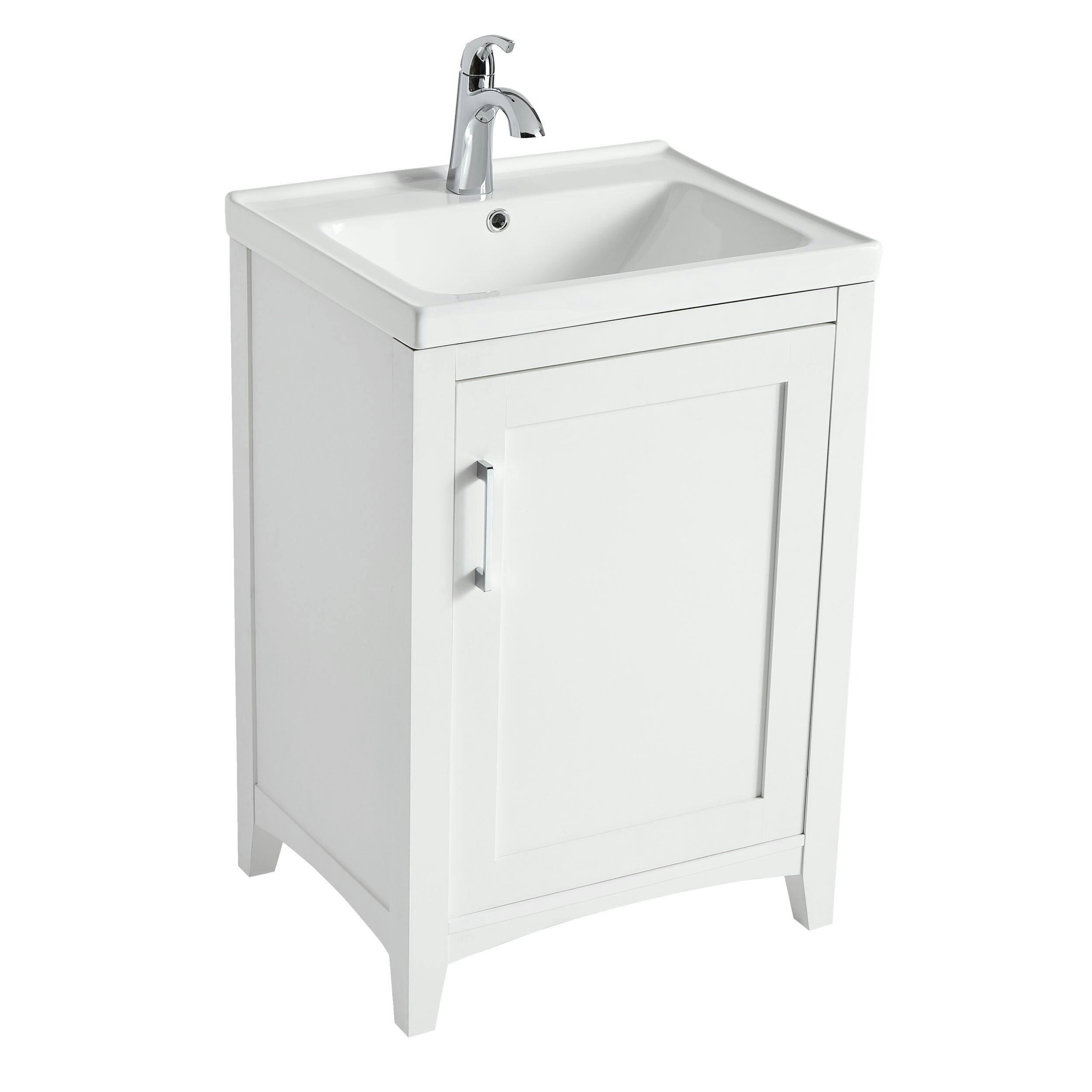 Canvas Creston Single Door Single Sink Vitreous China Top Bathroom Vanity, White, 24-in