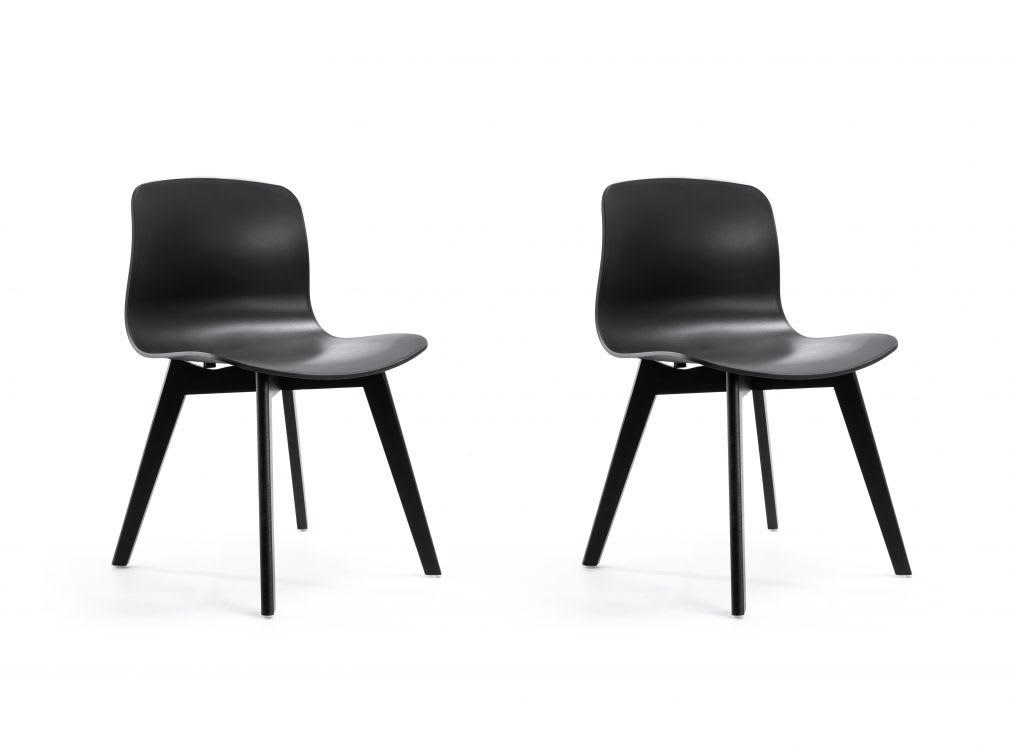 LOLY - Lot de 2 chaises noires design avec pieds en bois teinté