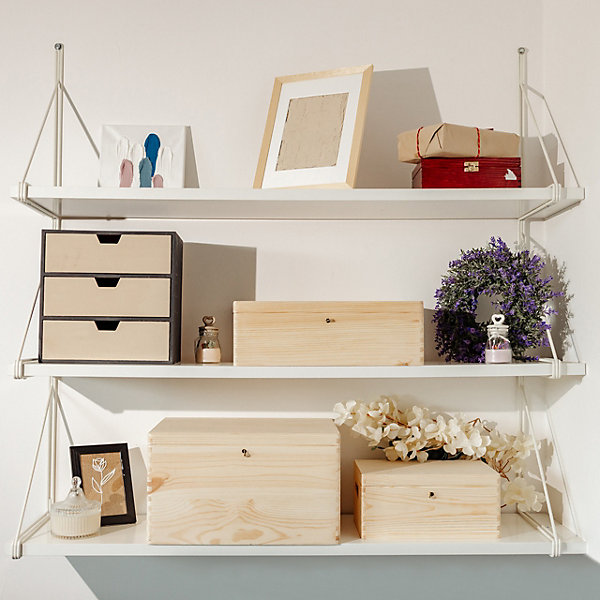 Creative Deco Boîte en Bois avec Clé - 30 x 20 x 14 cm - Boîte de Rangement Non Peinte et Brut - Coffre à Souvenirs avec Couvercle