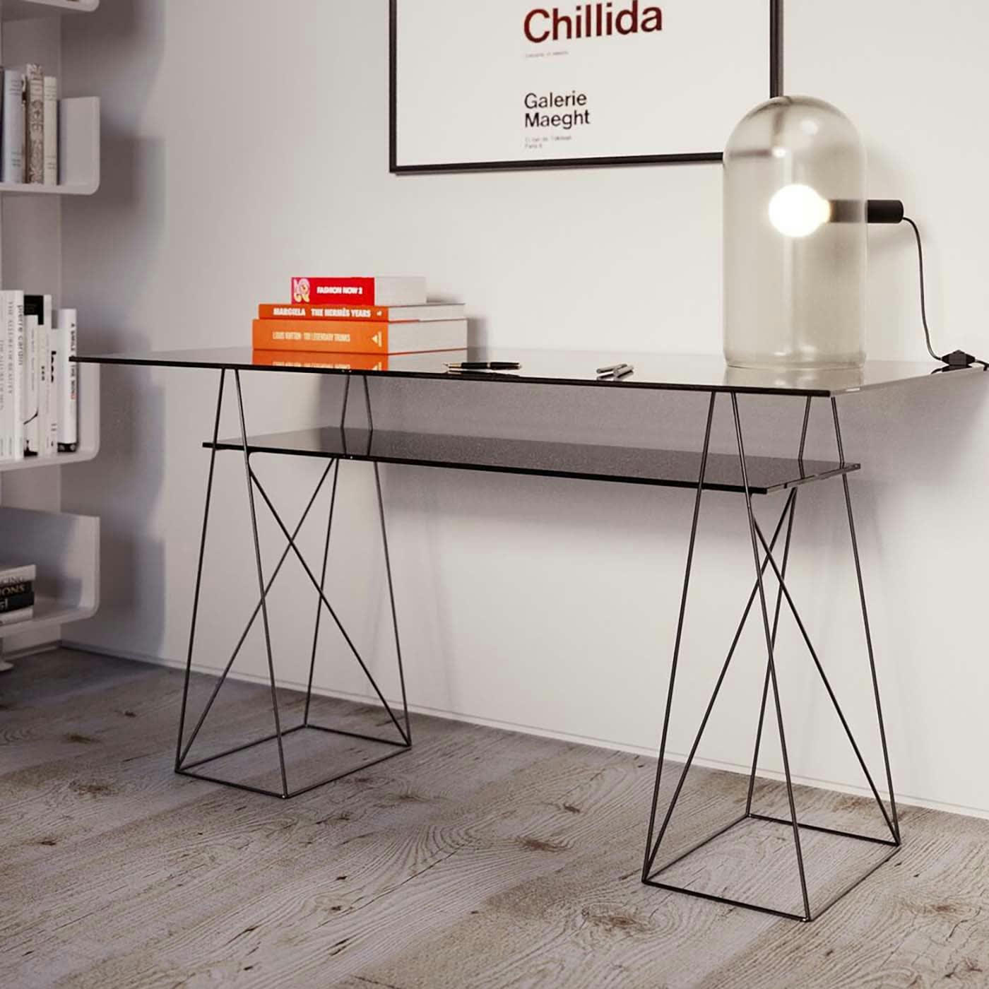 POLAR - Bureau en verre teint et acier noir