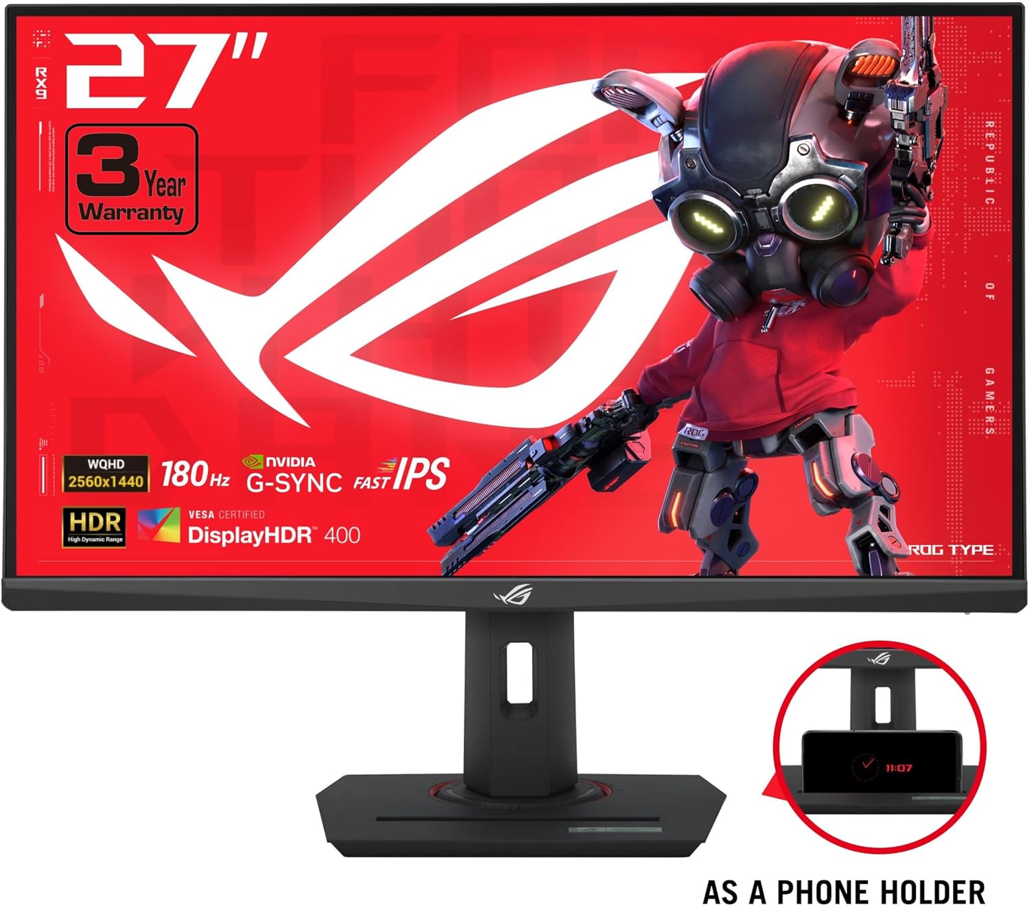 ASUS ROG Strix 27” QHD (2560x1440) HDR400 USB-C Gaming Monitor (XG27ACS)  180Hz 1ms  Fast IPS  133% sRGB  Extreme Low Motion Blur Sync  G-Sync Compatible  DisplayWidget  Tripod Socket  3 Year Warranty
