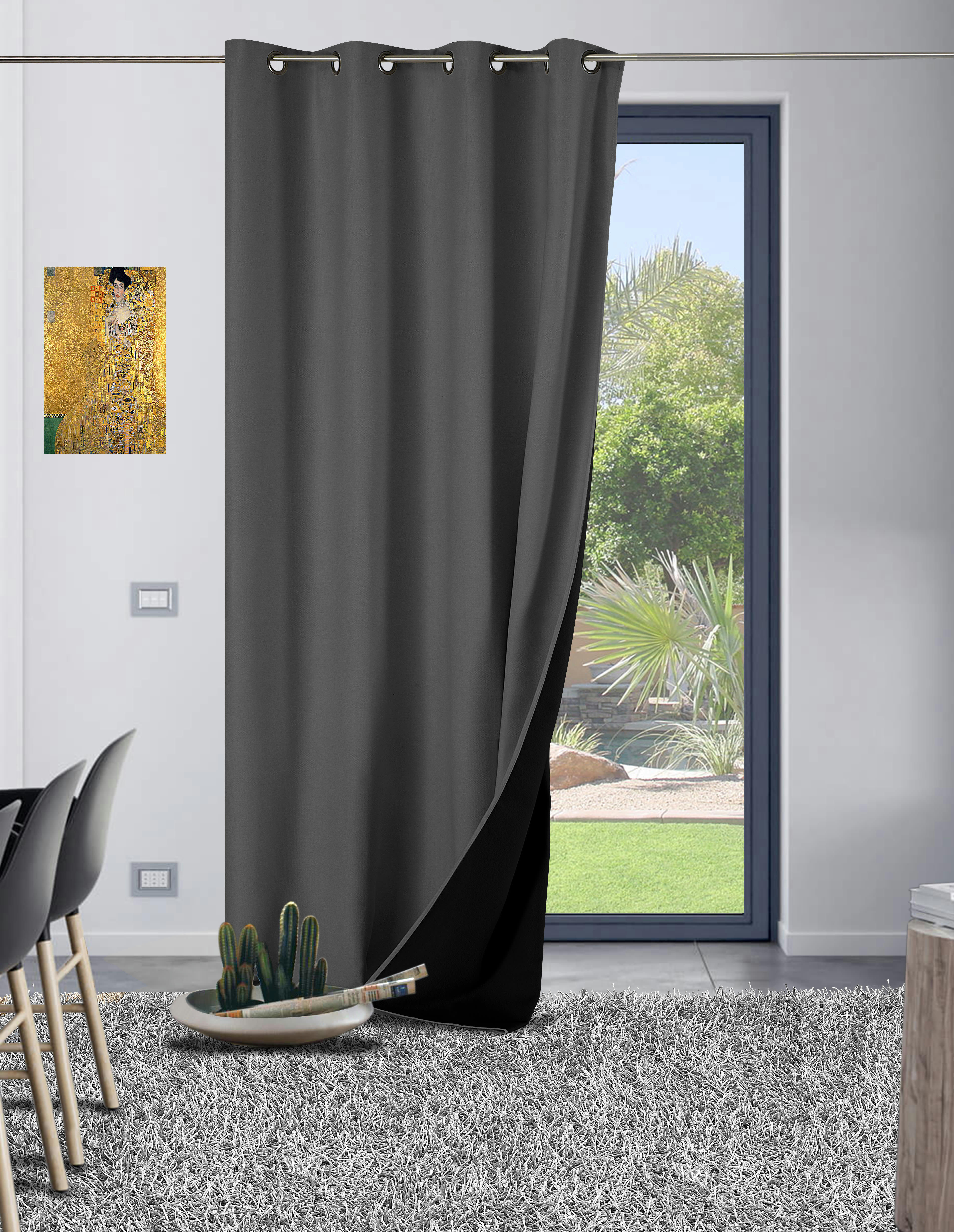 GALENA - Rideau thermique aspect velours 140x260cm Gris anthracite