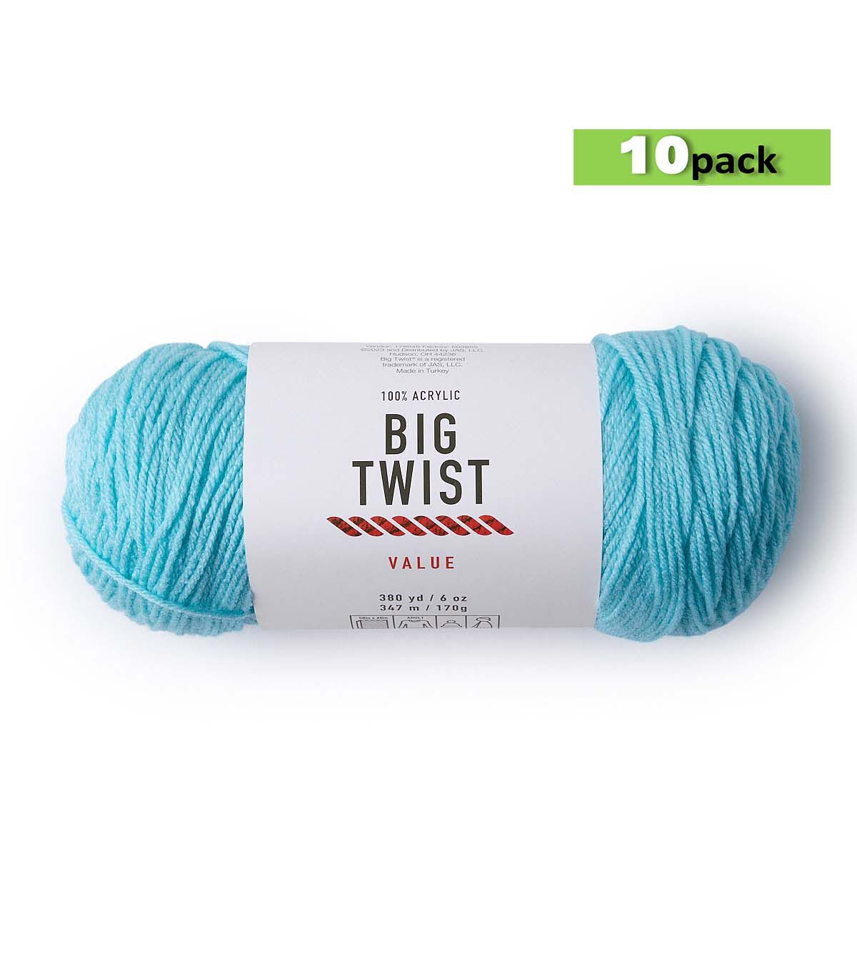 10pk Solid Aqua Medium Weight Acrylic 380yd Value Yarn by Big Twist