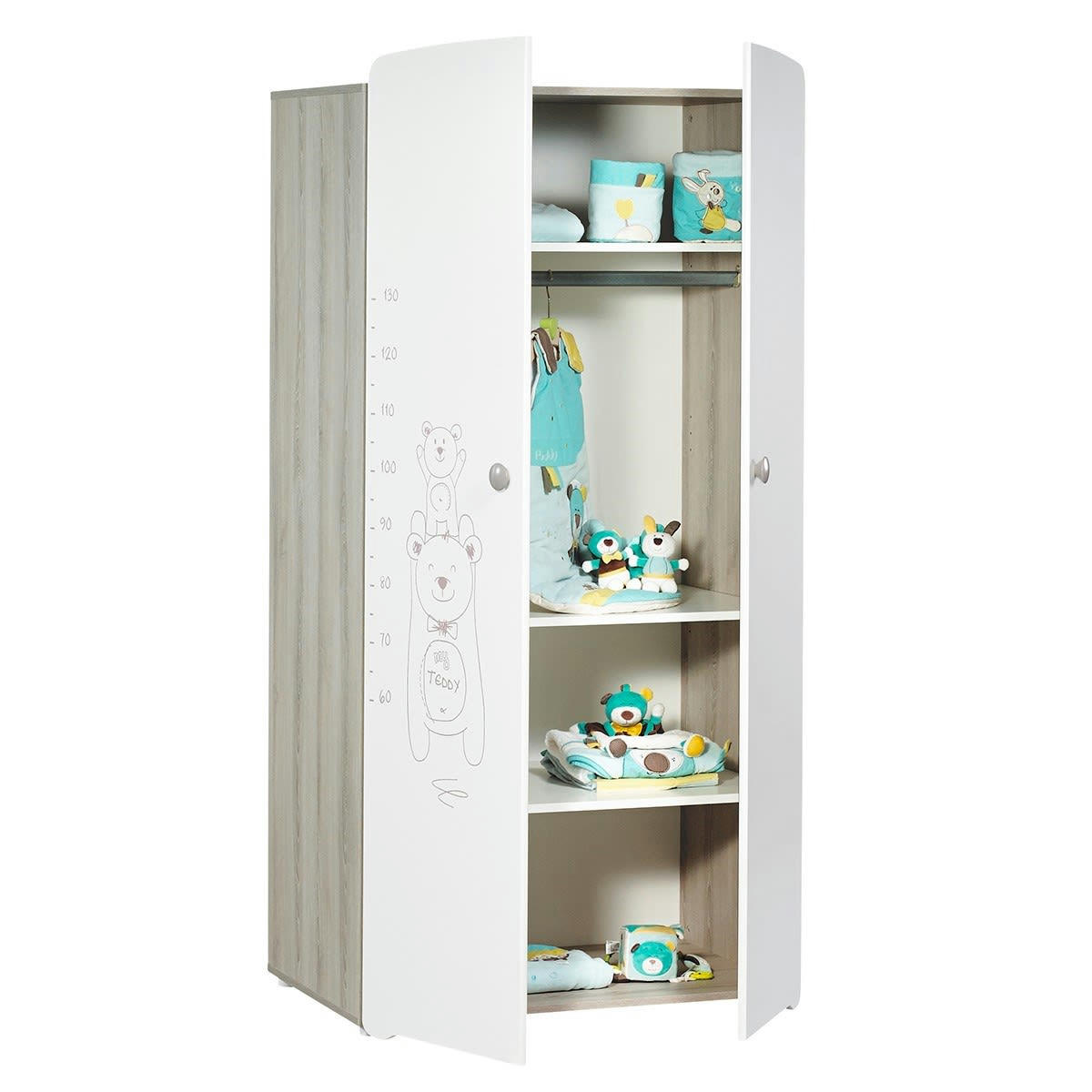 TEDDY - Armoire 2 portes bébé 175x85x56cm en Mélamine blanc