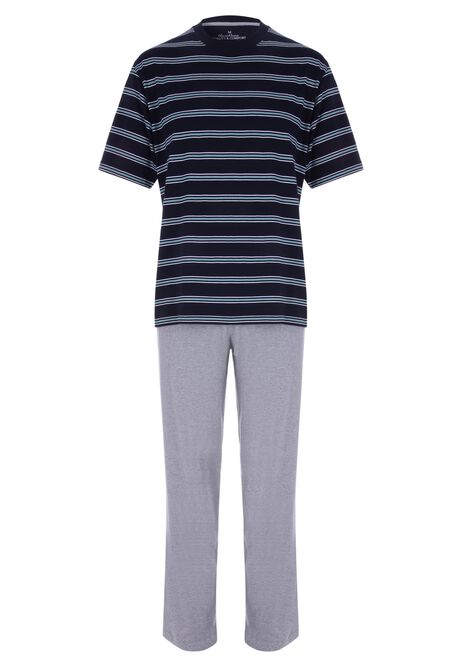 Mens Navy Stripe Pyjama Set