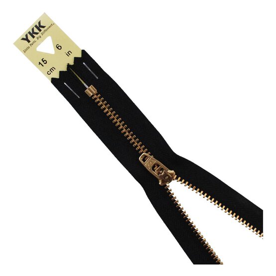 YKK Black Brass Jeans Zip 15cm
