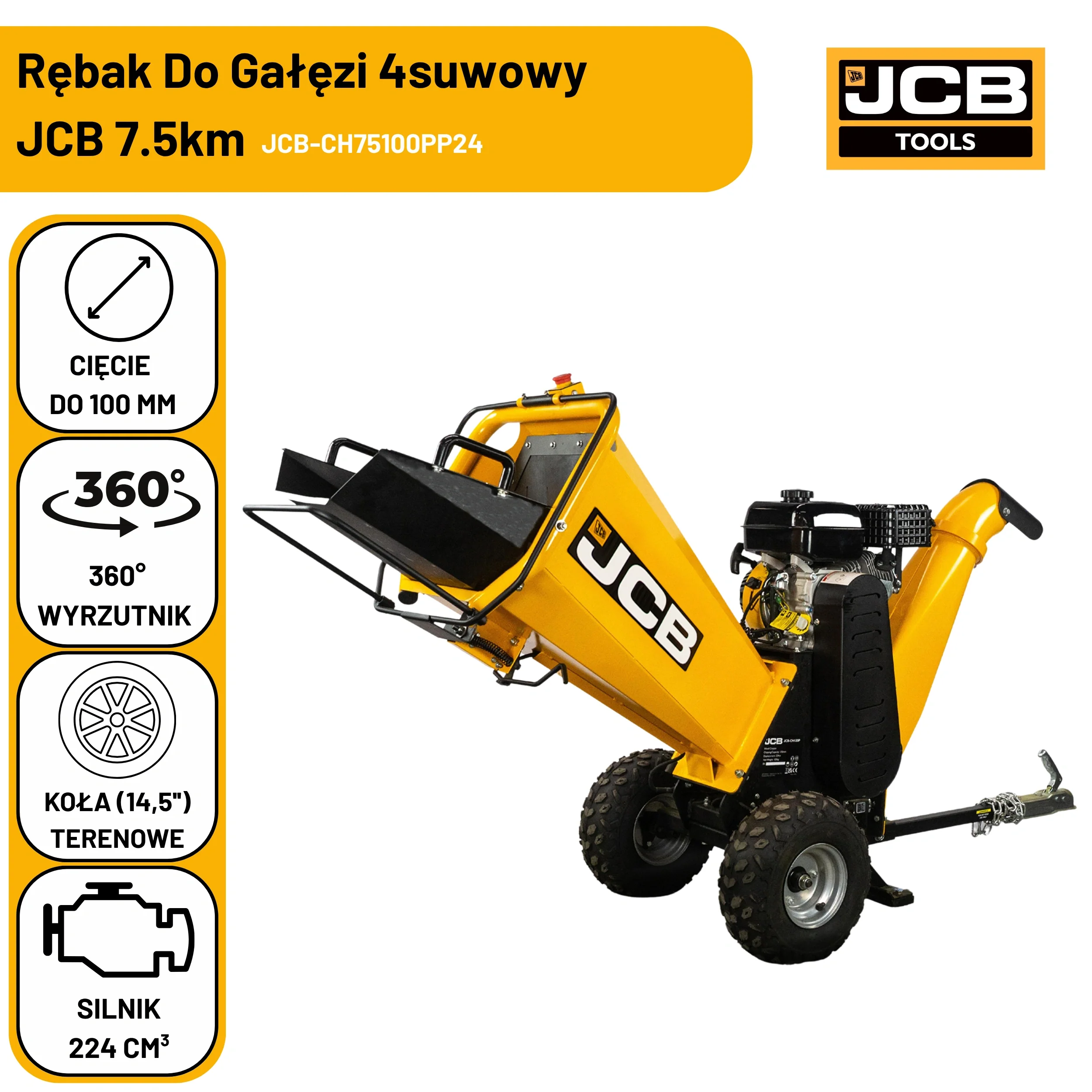 Rębak Do Gałęzi JCB Tools 7,5 KM (Do 100 Mm, Wyrzutnik 360°)