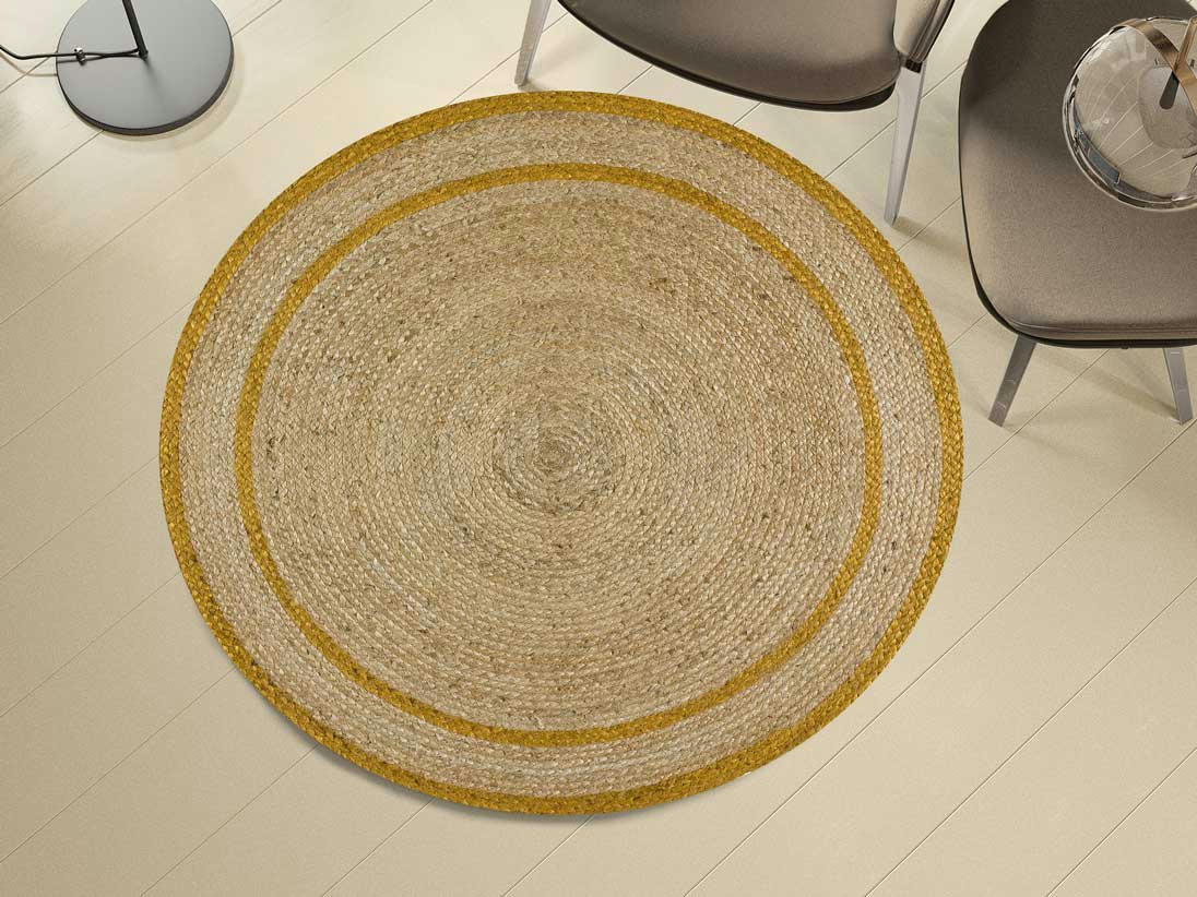 MAHON - Tapis rond en jute moutarde, 120X120 cm