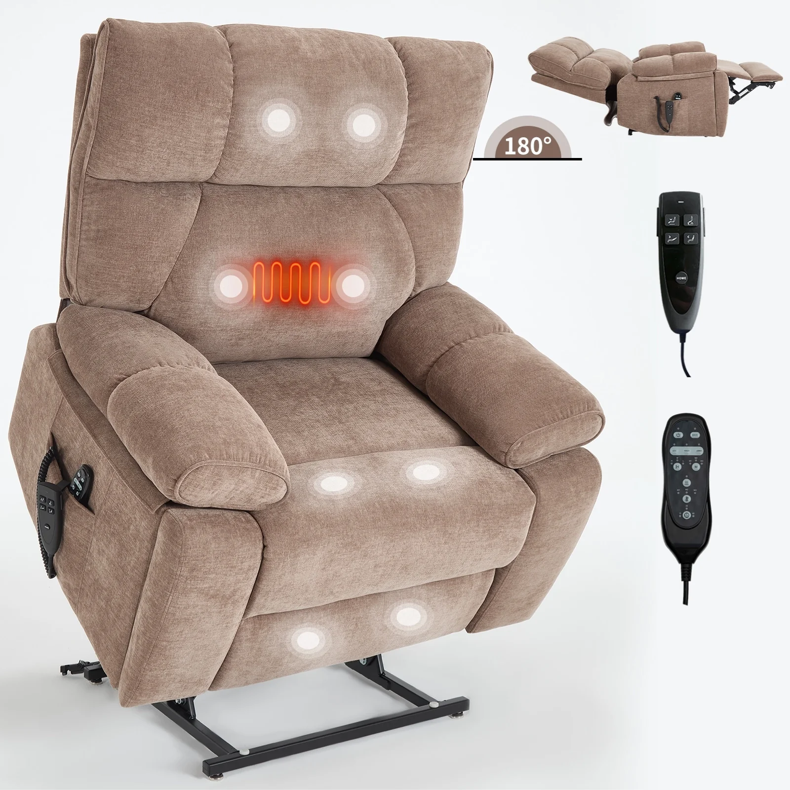 Oversized Chenille Power Lift Recliner with Massage & Heat