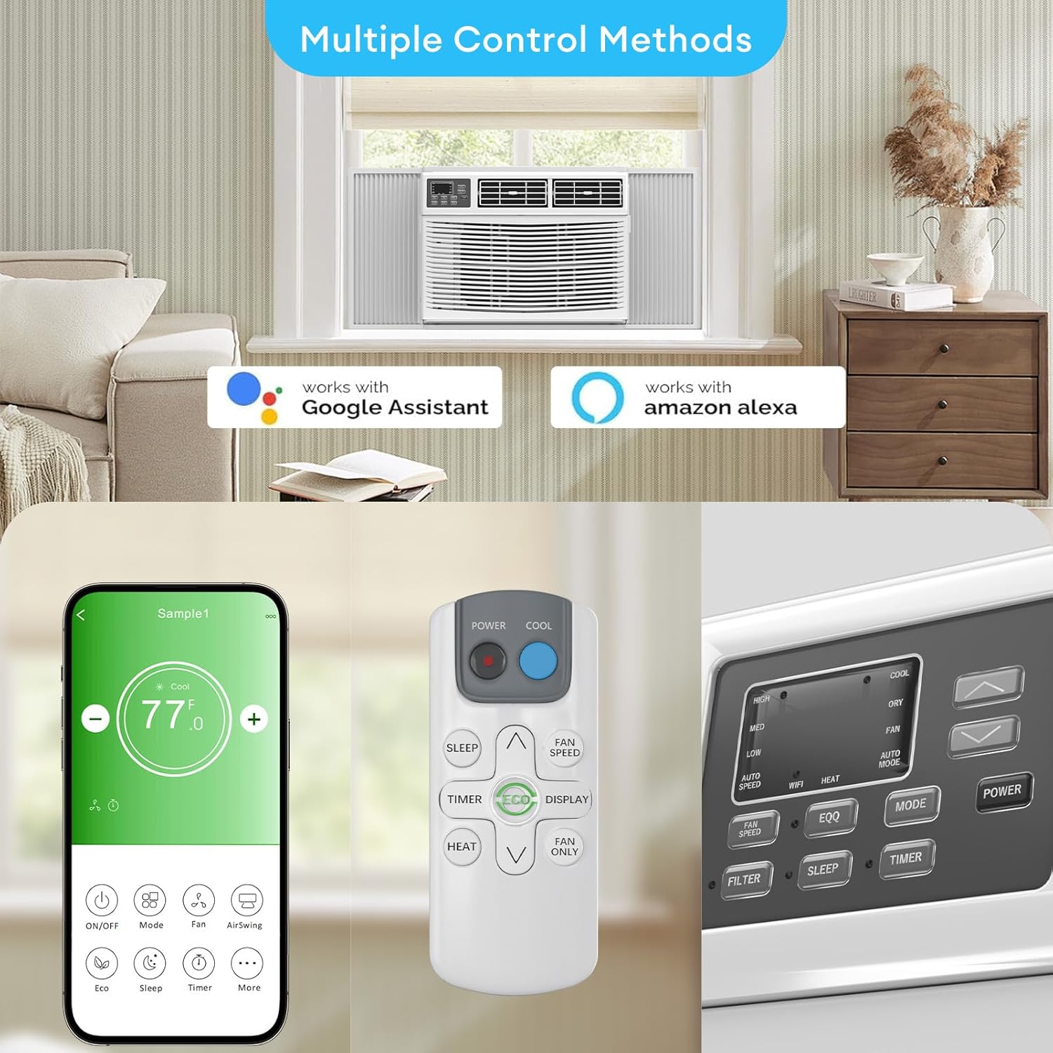 8,000 BTU Smart Window Air Conditioner with Heater, 4-in-1 Unit Cools Rooms up to 350 Sq.Ft, APP & Remote Control, Dehumidifier & Fan Mode, Easy Install Kit Included