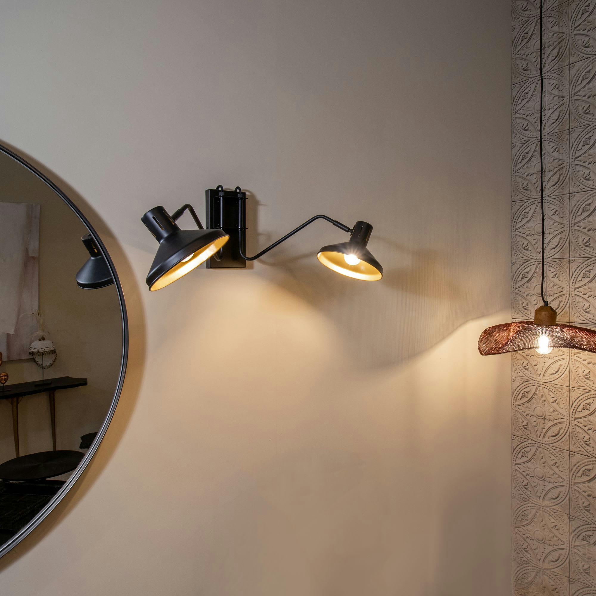 SNAKE - Applique double en métal noir et doré h28cm