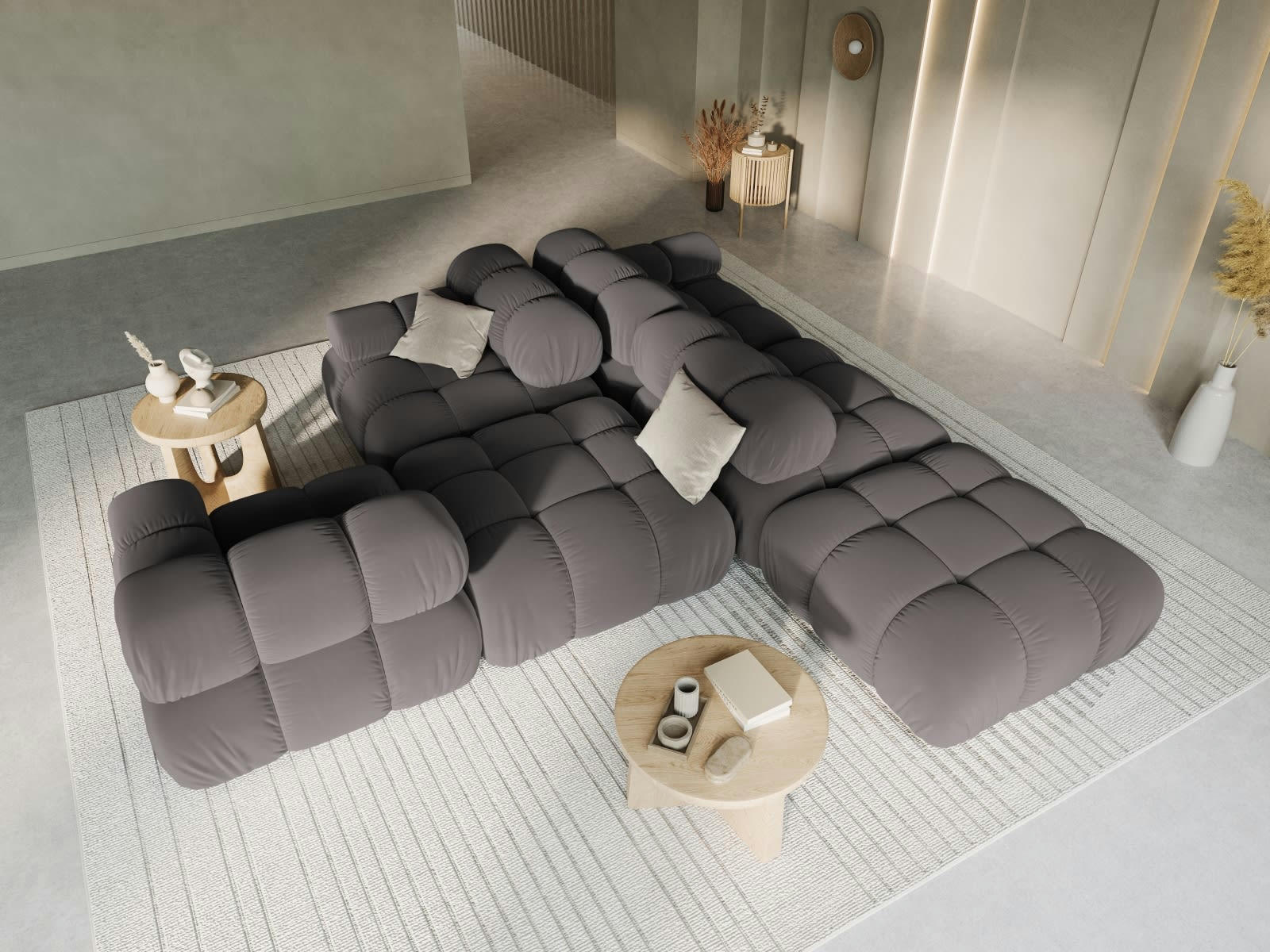 BELLIS - Canapé modulable droit 4 places en tissu velours gris foncé