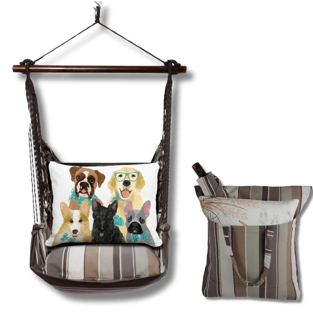 Magnolia Casual Swing Set 4 piece - Slate Gray Stripe w/ Dog Portrait