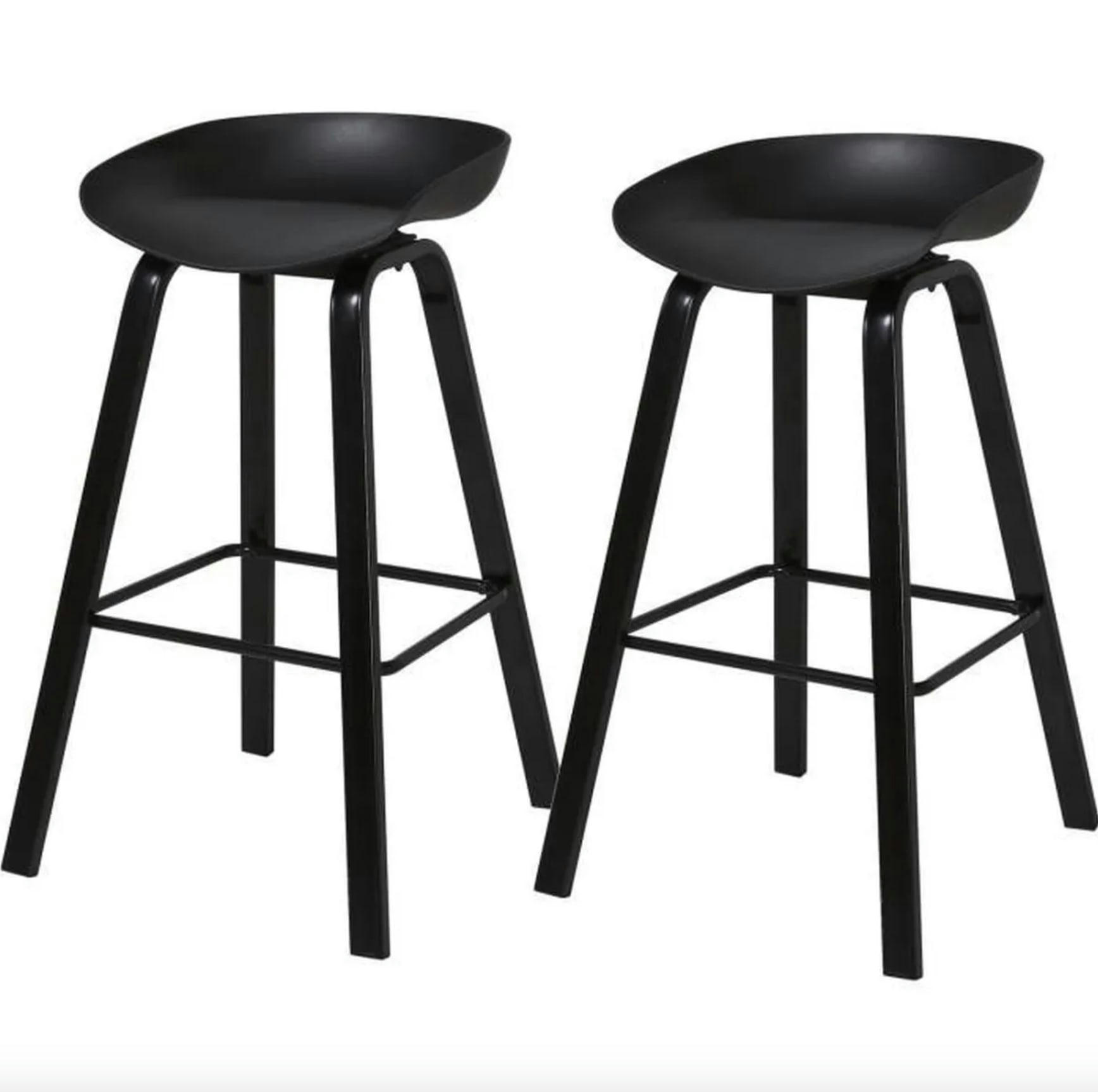 ARIANA - Tabouret de bar assise plastique dur noir - Lot de 2
