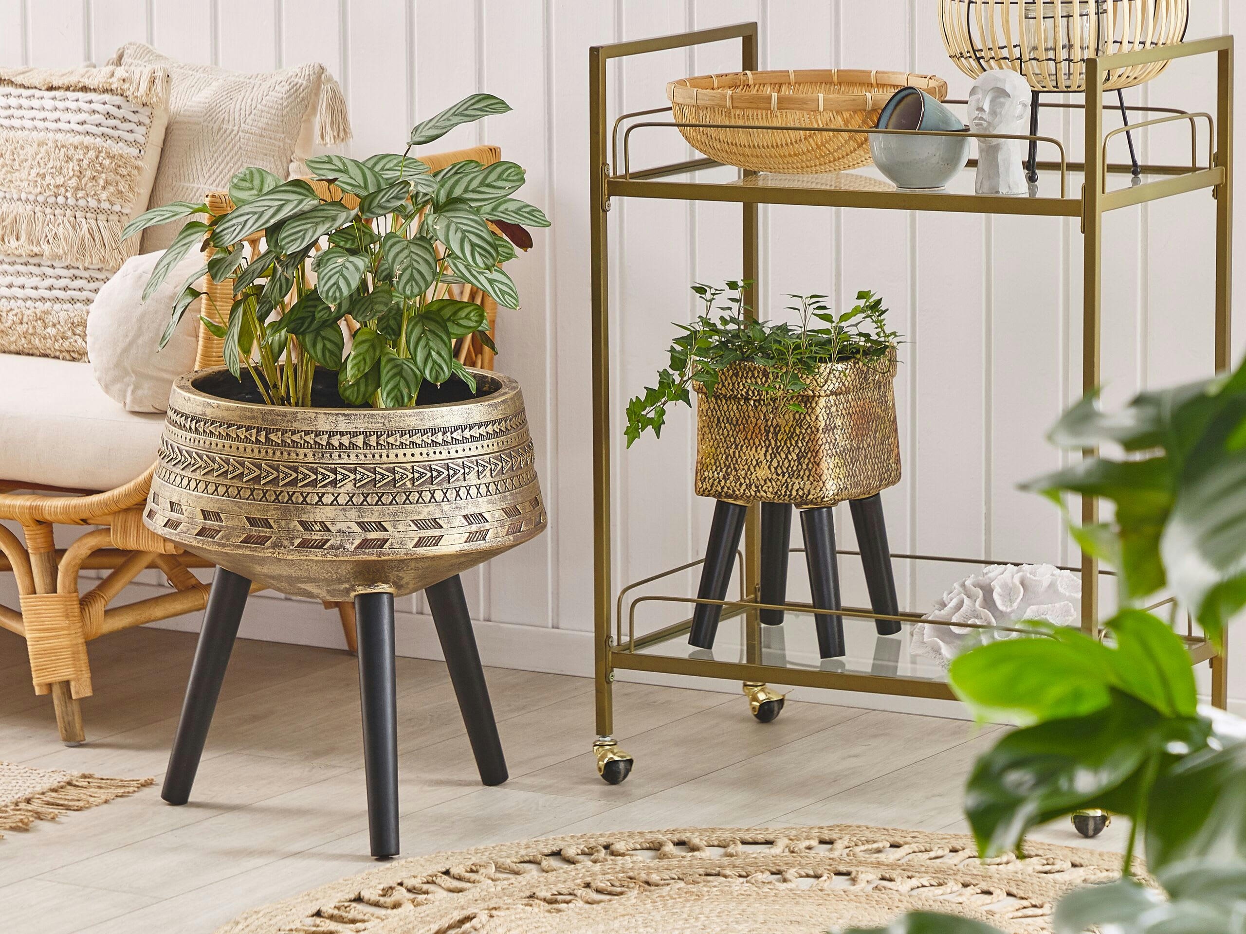 VARDIANI - Cache-pot d'extérieur en matériaux synthétiques doré H51