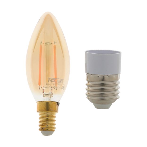 LÂMPADA VELA FILAMENTO E14 E27 3W 220V LUZ AMARELA TASCHIBRA