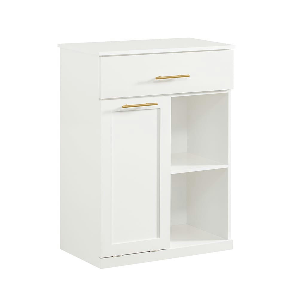 - Meuble bas avec bac à linge pliable effet bois blanc