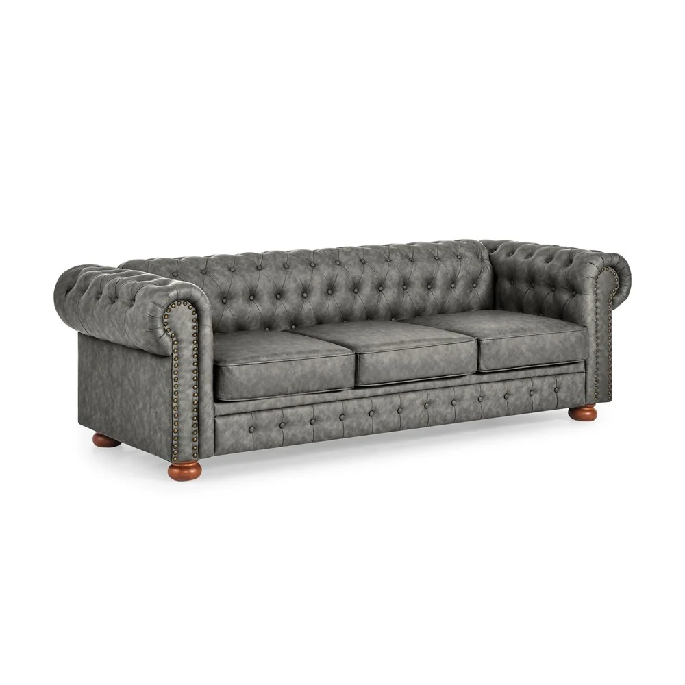Chesterfield Sofa Tufted Upholstered PU 3-Seater Sofa