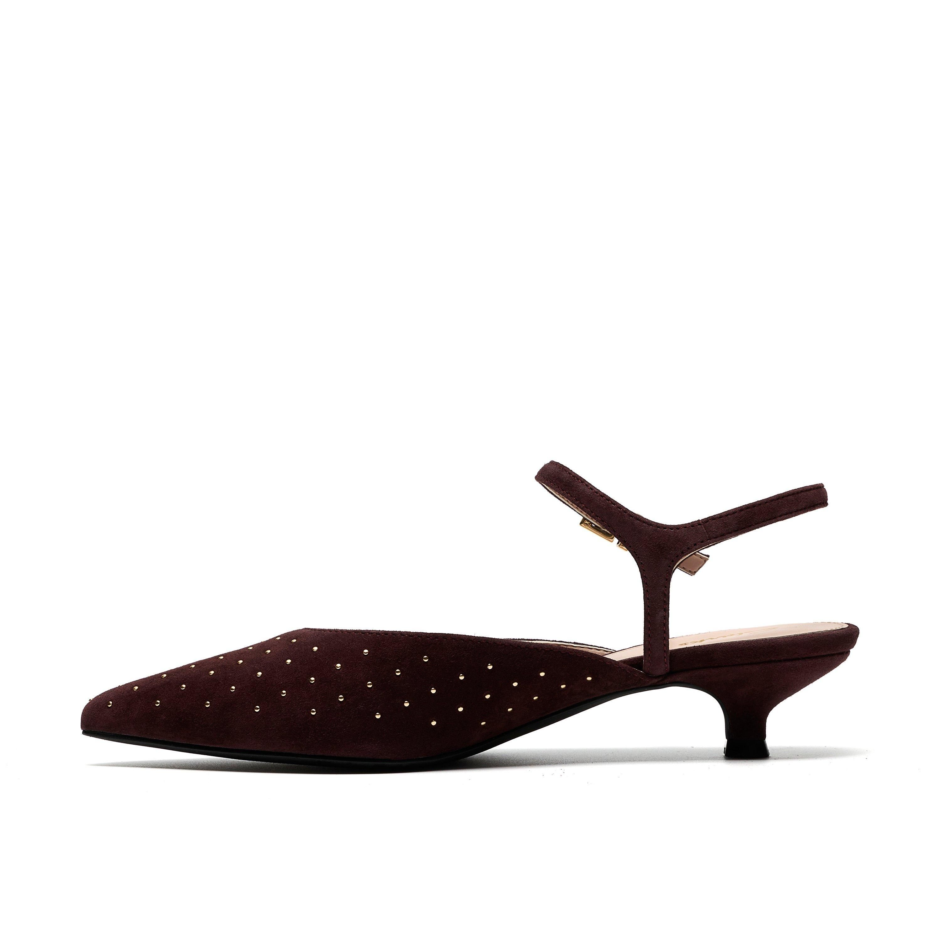 Clarks Pisa Stud Brown Suede Court Shoes,Sling Back