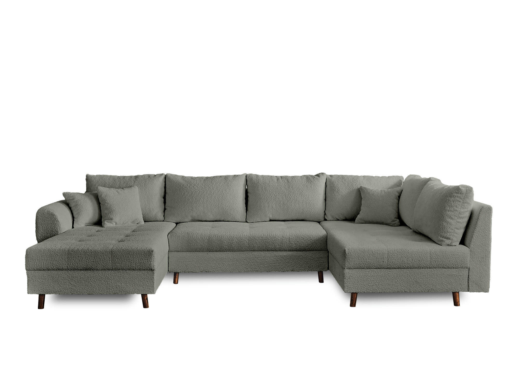 RUNE - Canapé d'angle droit convertible 7 places en tissu bouclette gris