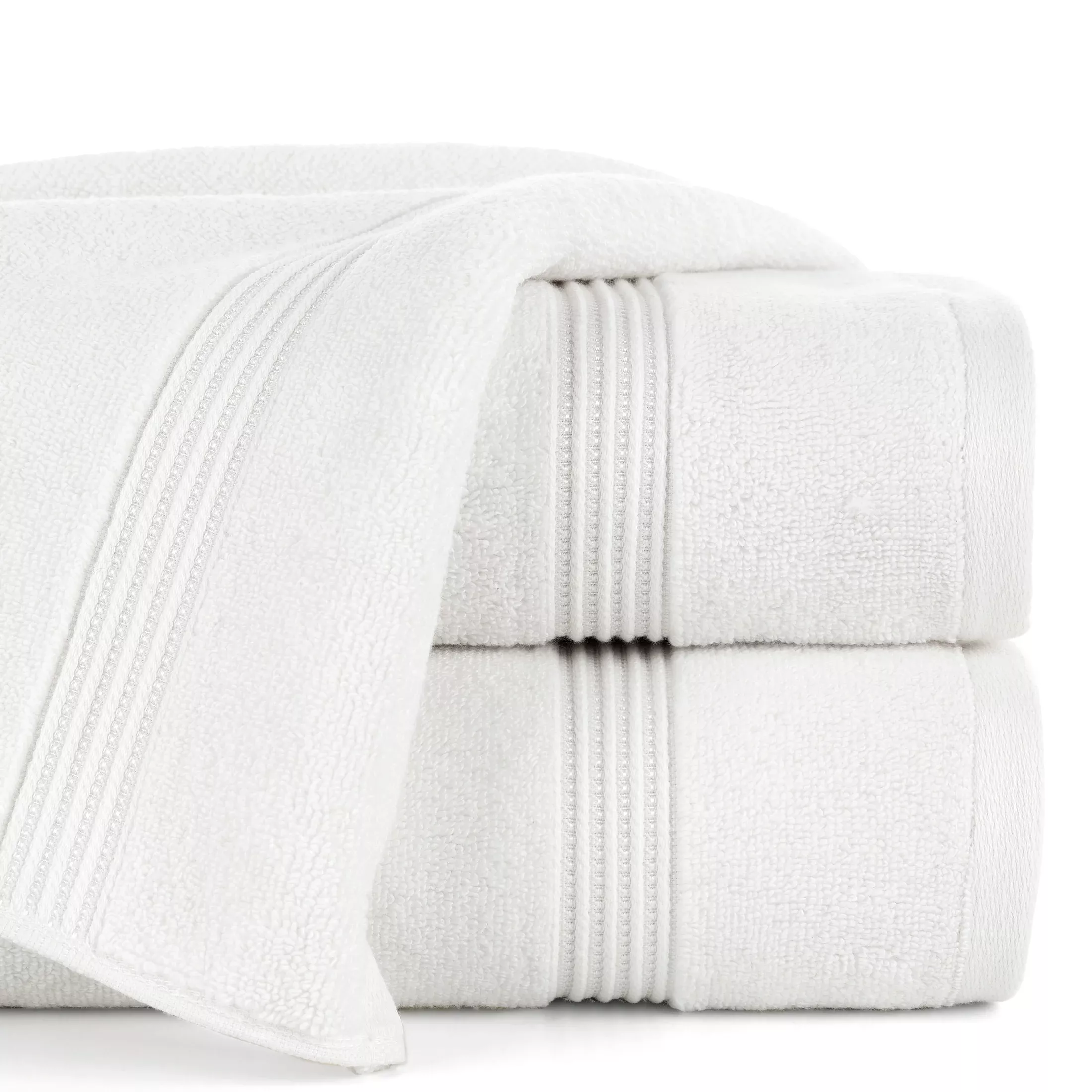 Ręcznik kąpielowy 50x90 cm bawełniany kolor biały 0 twist zdobiony paseczkami 550 g/m2 MOLLY