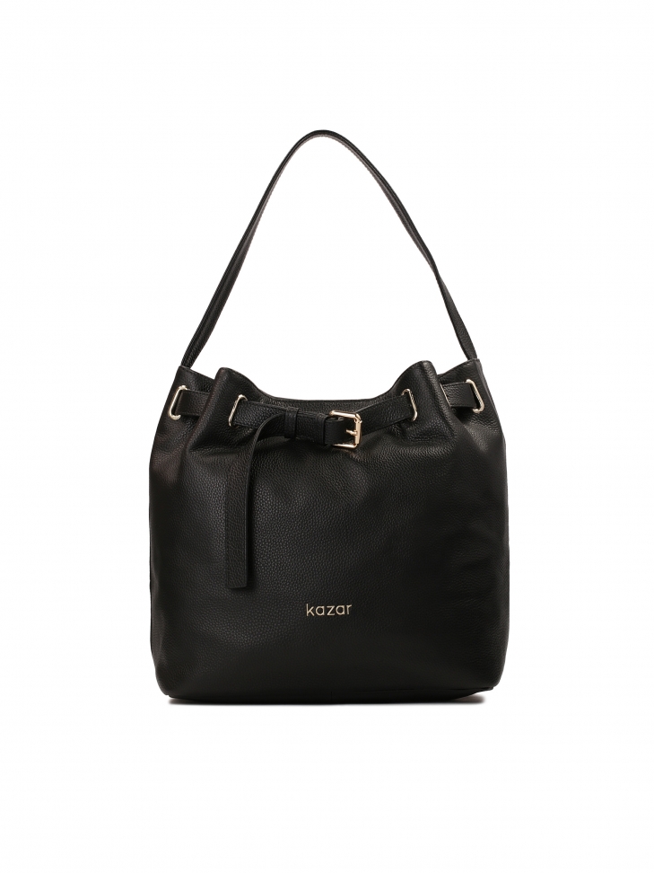 Decorated with a strap black leather handbag