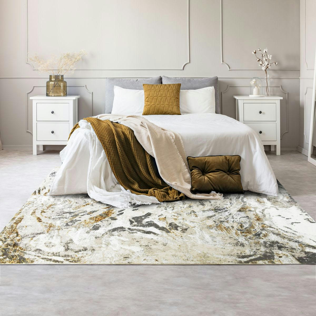 BORGES - Tapis graphique effet fluide gris or 120x170