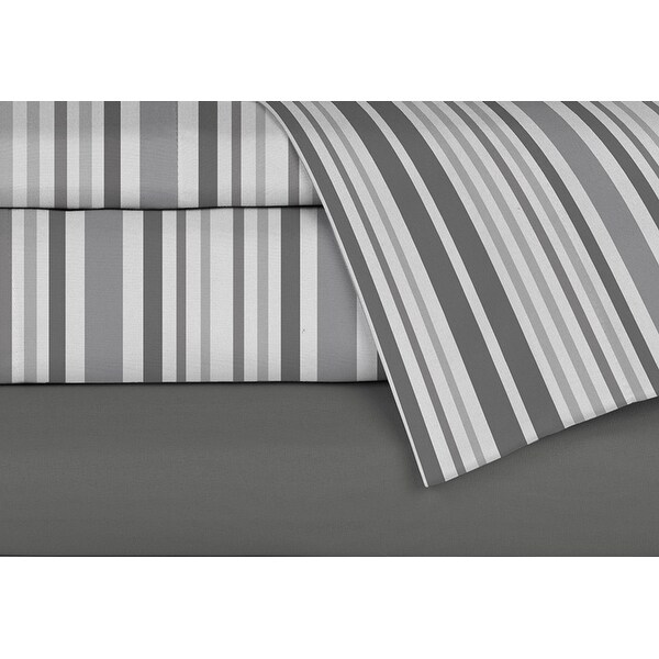 Stripe Solid 4 Piece King Light Grey Sheet Set