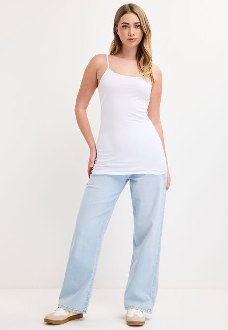 Womens White Stretch Longline Cami Vest Top