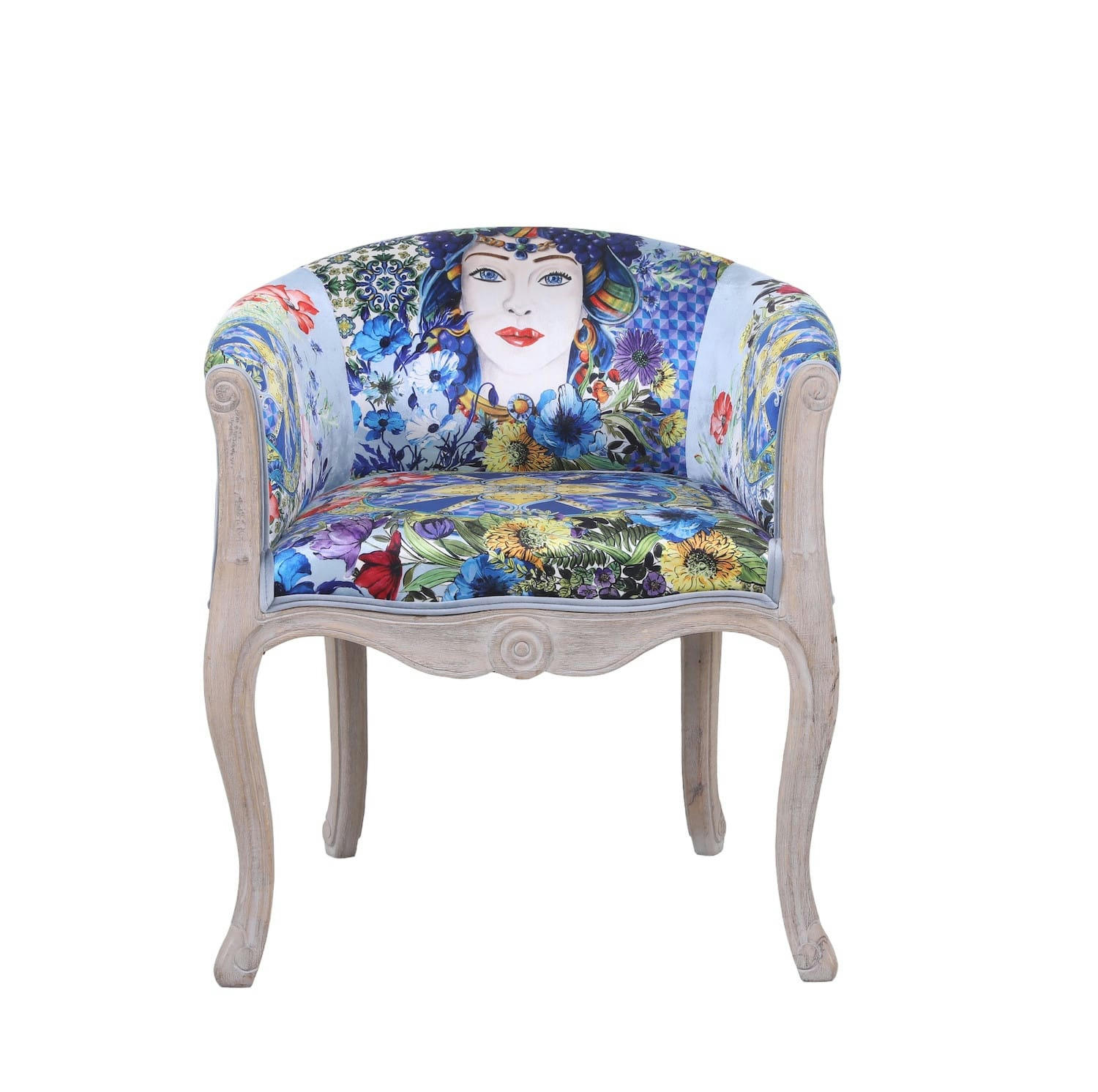 ESPERANZA - Fauteuil en velours imprimé bleu