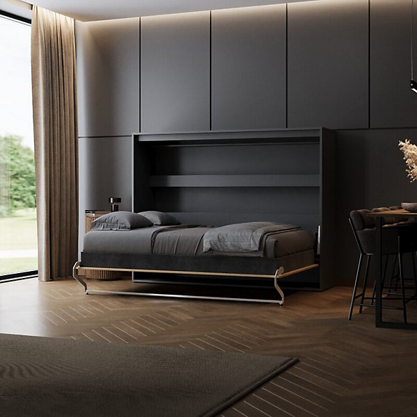 Lit escamotable 160x200cm Horizontal M2 Lit Mural Anthracite-Chene Kaiser