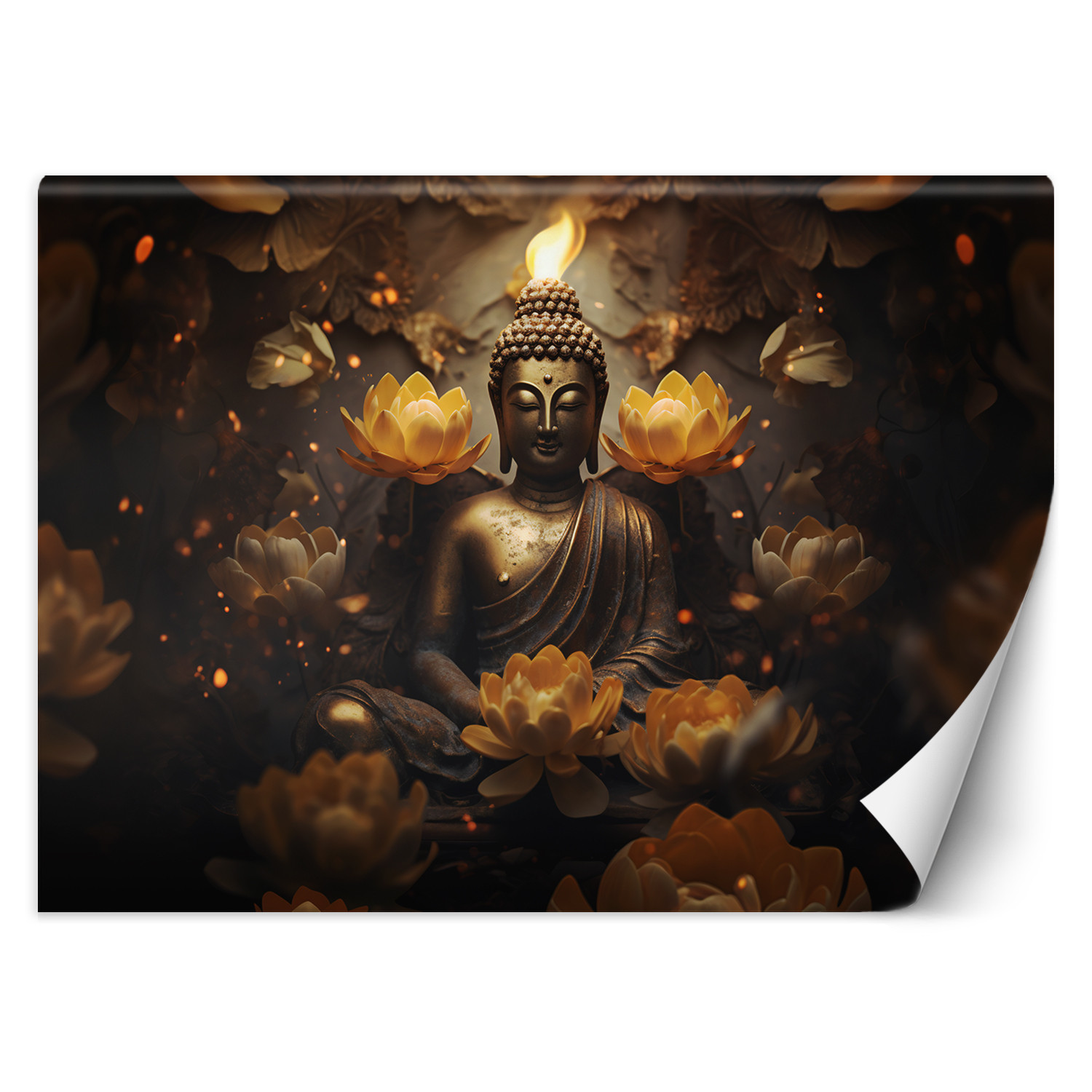 Feeby Fototapeta, Złoty Budda i kwiaty lotosu 150x105