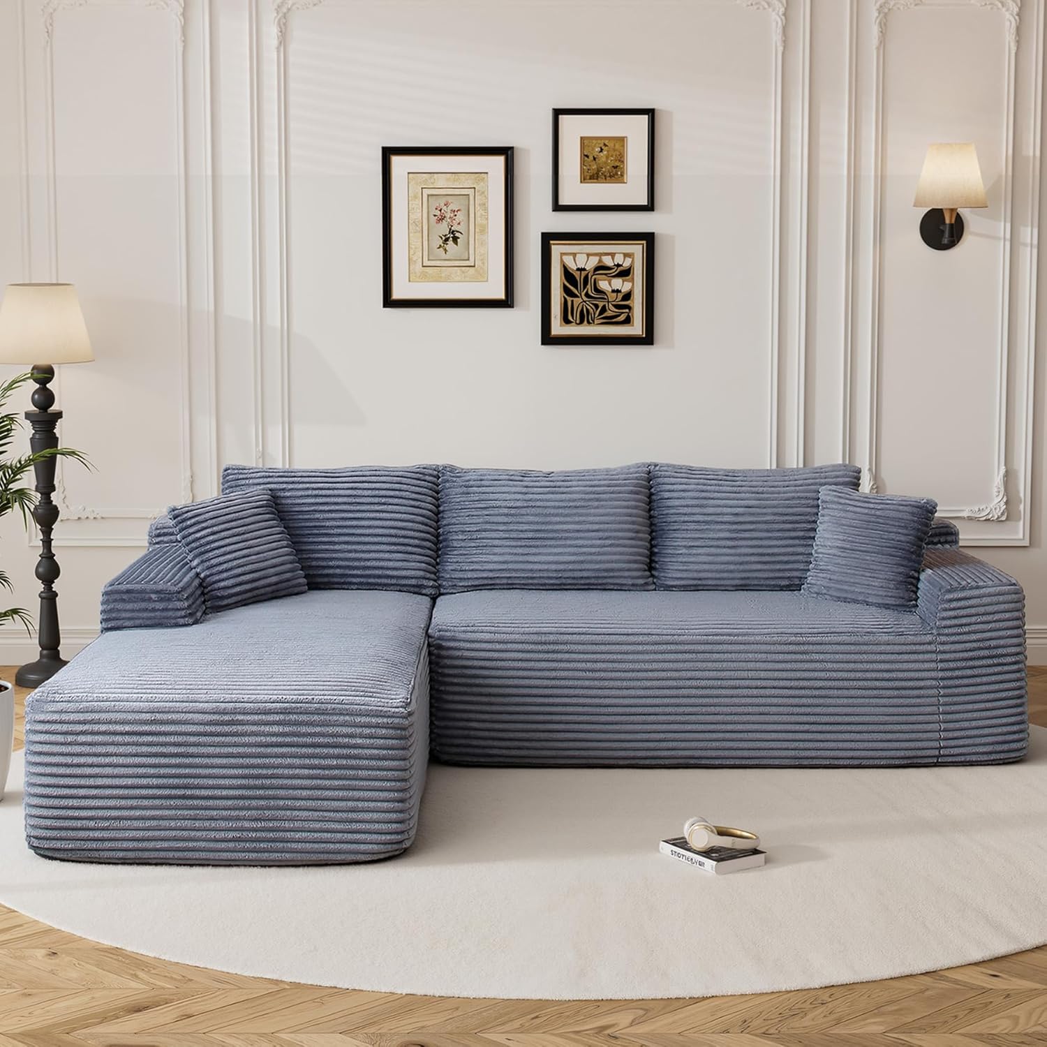 95 Boneless Cloud Sectional Couches for Living Room, Comfy Fluffy L Shaped Memory Foam Deep Seat Boneless Couch, Modular Sectional Sofa with Left Facing Chaise, Grey
