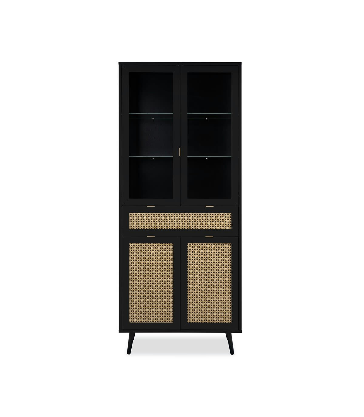 VILLA - Buffet haut 4 portes 1 tiroir 80x40x195,1 cm noir et naturel - UMBRIA