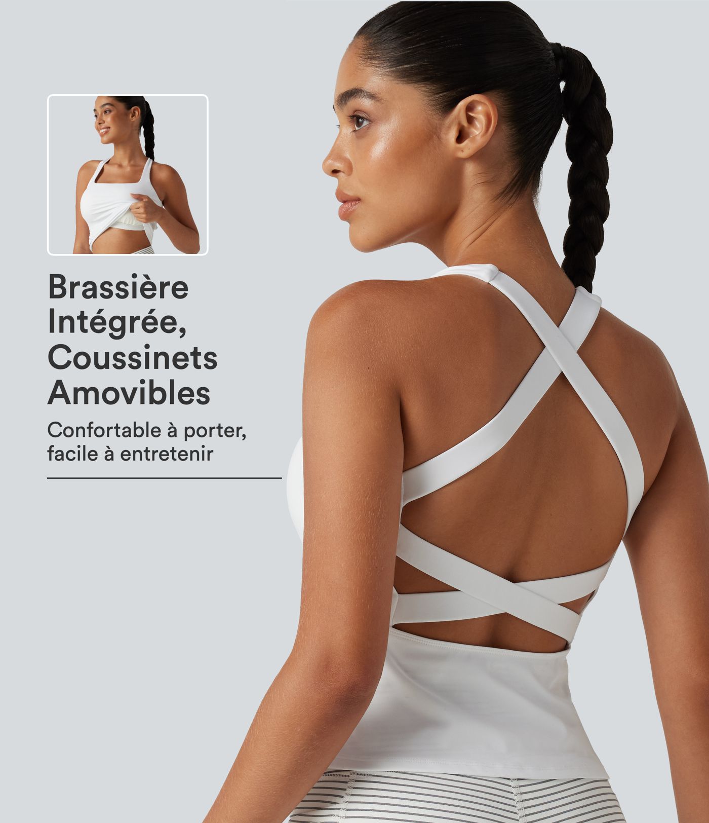 Débardeur de training SoftlyZero™ Airy effet frais InstantCool protection solaire UPF50  longueur allongée à encolure carrée, dos nu croisé et coussinets amovibles, bonnets E à G