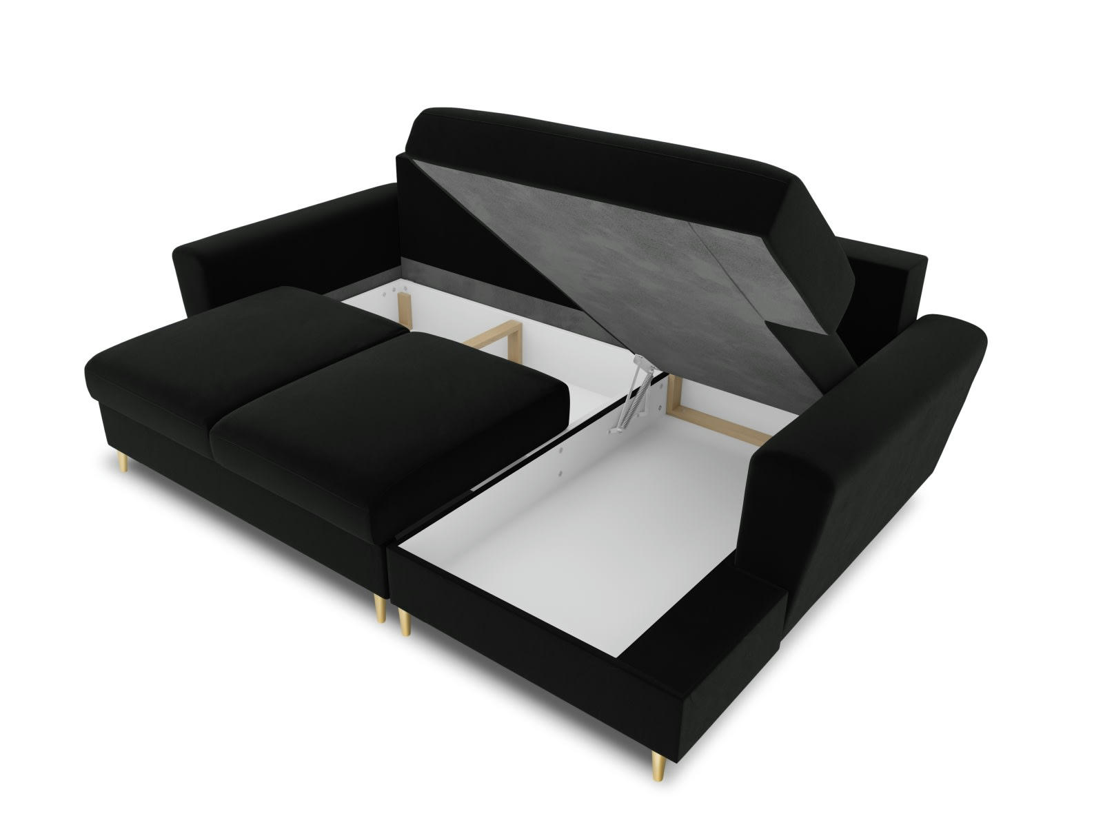 MOGHAN - Canapé d'angle droit convertible 4 places en tissu velours noir