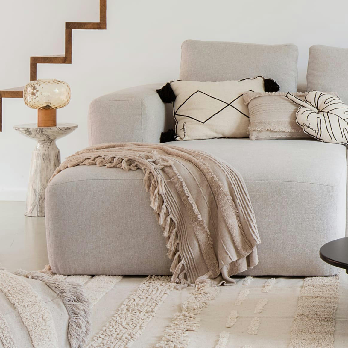 EARLY HOURS - Plaid en coton beige 125x150