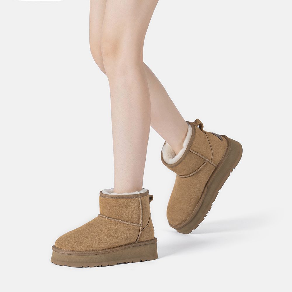 EverAu Australia Real Wool Dusky Leather Platform Short Boots with Rubber   EVA Sole