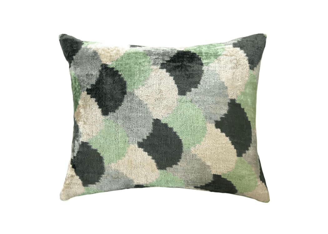 - Housse de coussin velours de soie ikat  40x50 vert
