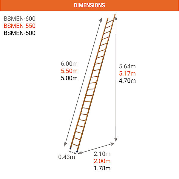 Echelle de meunier 19 marches - Hauteur à atteindre 4.70m - BSMEN-500